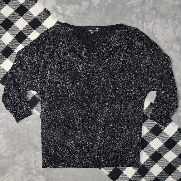 MP | Laura | 1/2 Sleeve Metallic Cowl-V-Neck Sweater - Picture 1 of 5